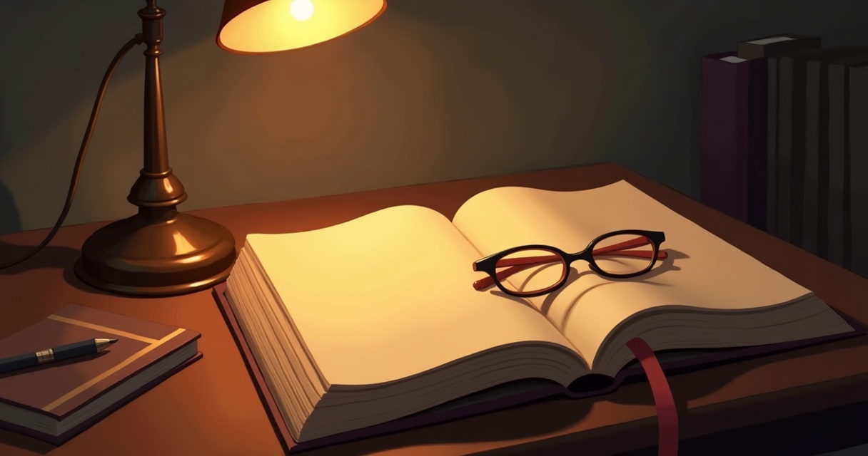An open blank book, a pair of reading glasses, and a warm lamp on a table — ready to hold a mother's life story